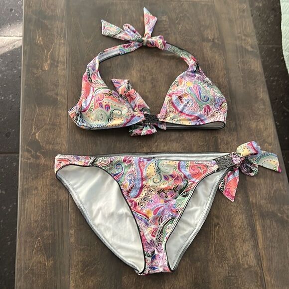 abs allen schwartz paisley halter bikini Set  Sz- Large - Picture 8 of 11